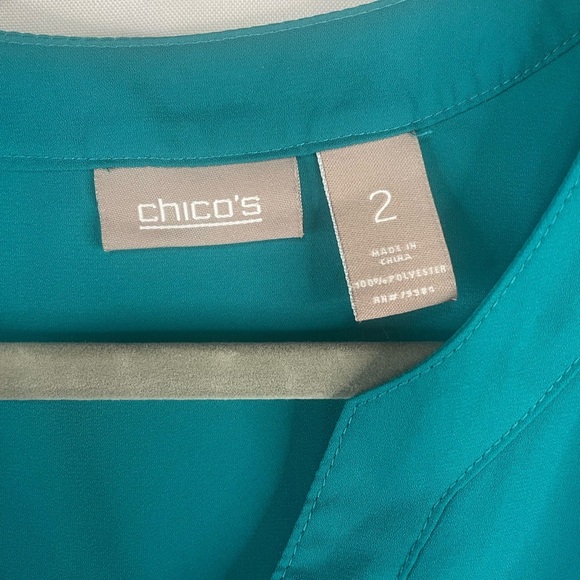 Chicos size 2 Teal blouse, light weight and sheer with flat pockets. - Picture 2 of 3